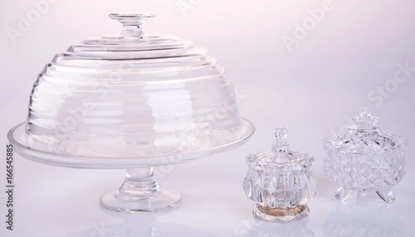 Fototapeta cake stand or glass cake tray on a backgeound.