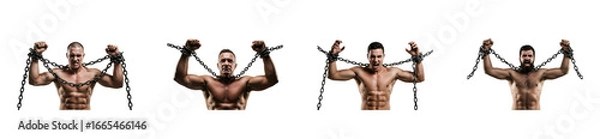 Fototapeta Strength and liberation muscular men breaking chains in a studio setting empowering conceptual imagery isolated set PNG