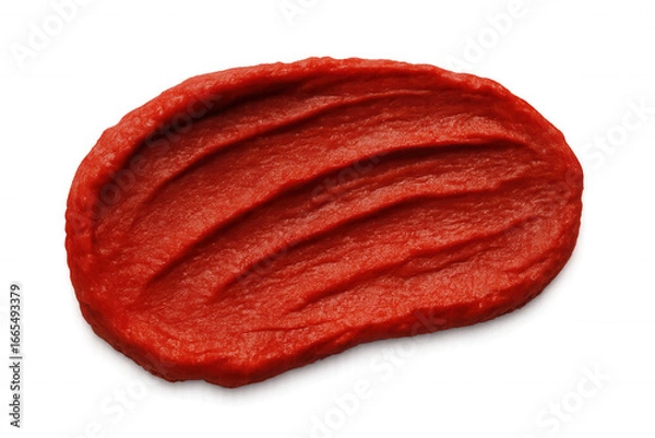 Fototapeta Vivid red tomato sauce splattering, spreading dynamically across transparent surface with rich, glossy texture
