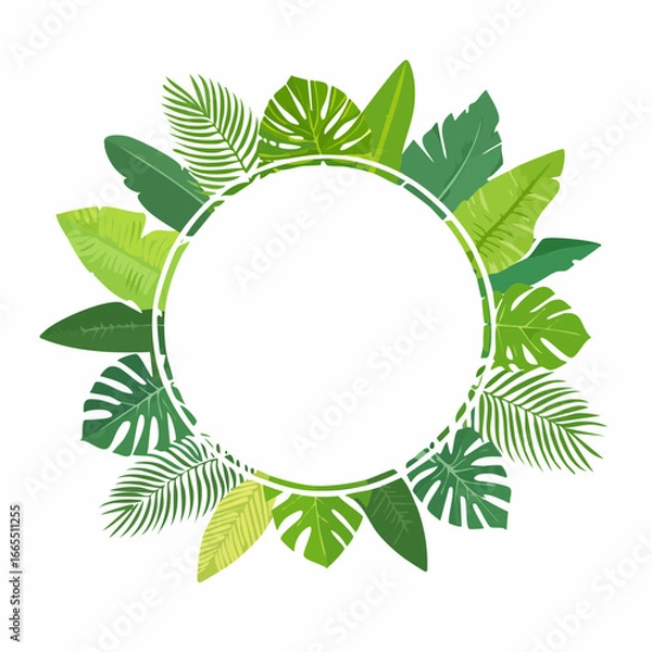Fototapeta 熱帯植物の円形フレームを描いた南国風デザイン