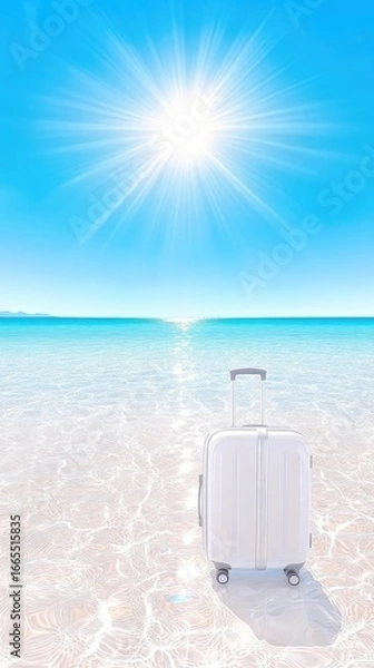 Obraz White suitcase on a beach