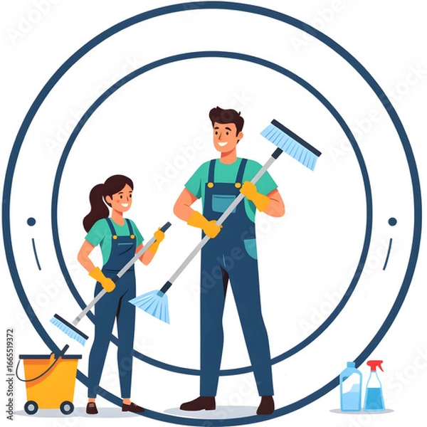 Obraz House Cleaners Team Vector Illustration