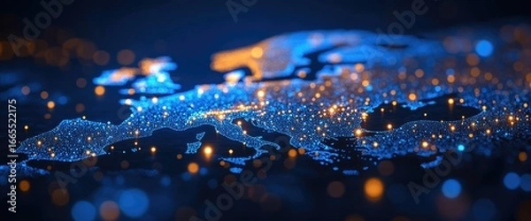 Obraz European map of illuminated cities