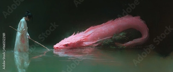 Obraz Mythical creature in a still body of water