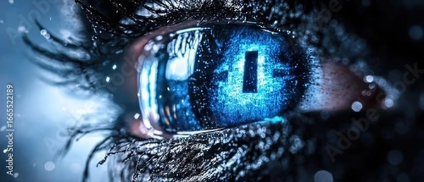 Obraz Human eye with a digital, blue circuit design reflected in the iris