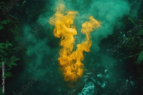 Obraz Vivid yellow flame erupts amidst teal smoke