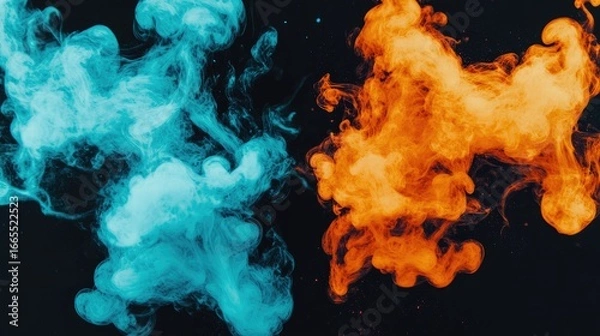 Obraz Swirling blue and orange smoke against a dark background, creating a captivating contrast