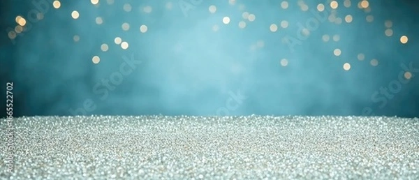 Obraz Shimmering silver surface against blue backdrop adorned with a cascade of blurred golden lights