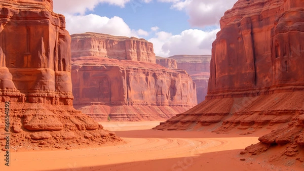 Fototapeta A desert canyon with layered red rock formations