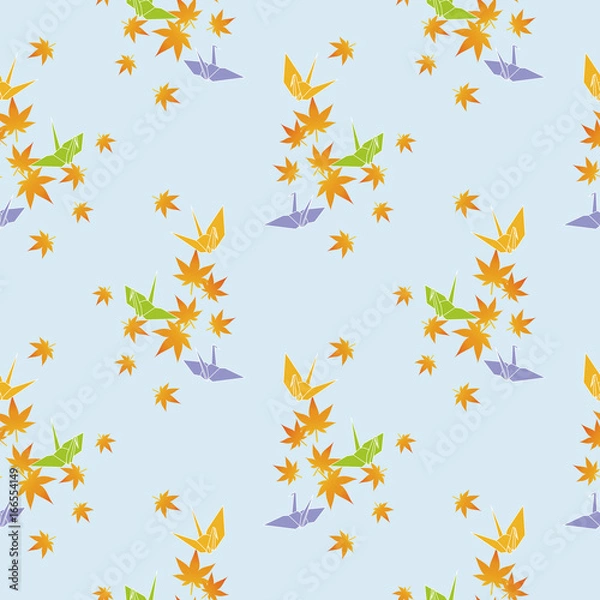 Fototapeta 折り鶴と紅葉の壁紙（ブルー）