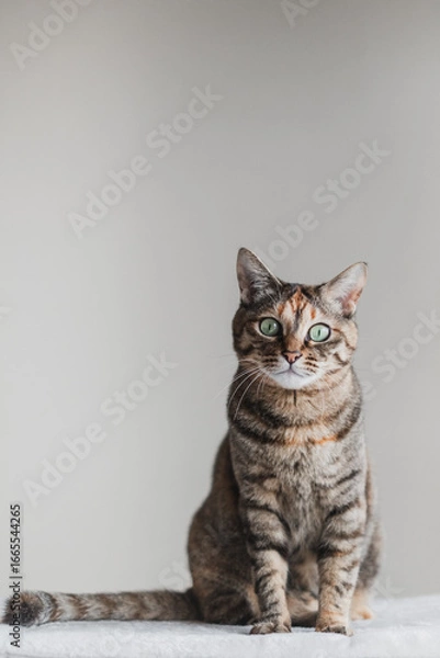 Fototapeta 縦方向、正面に座ってこちらを見つめる猫