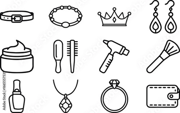 Obraz Collection of twelve black and white line art icons of fashion and beauty items vector