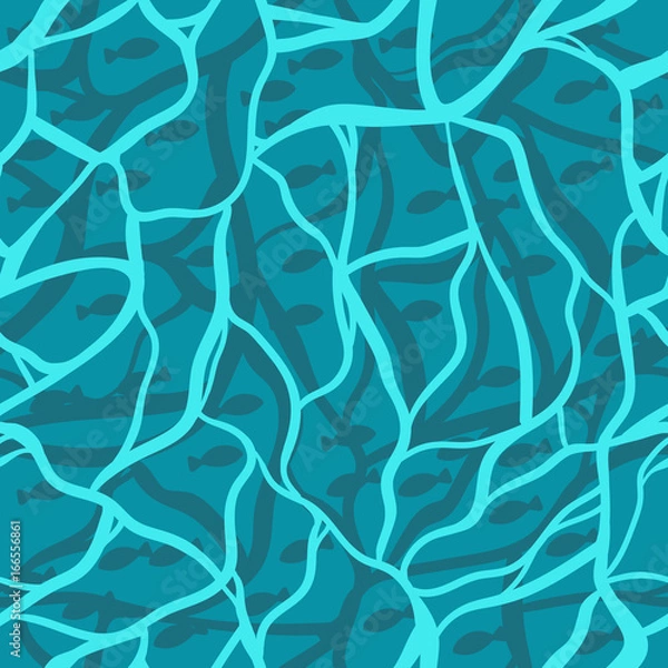 Fototapeta Seamless vector abstract pattern. Sea waves and fish. The effect of marble stone. Cracks in the ground.