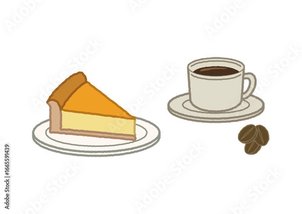 Obraz カフェメニュー イラスト チーズケーキと珈琲