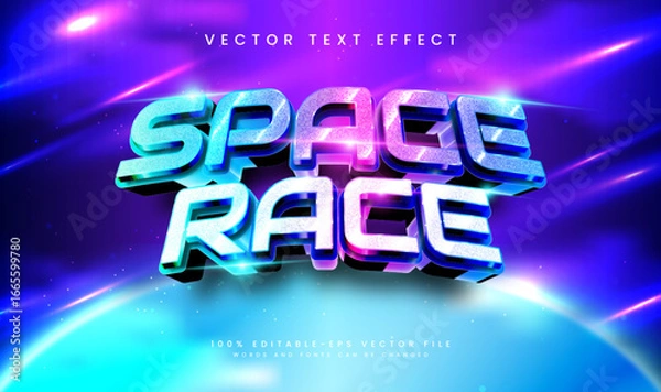 Fototapeta Futuristic Space Race Vector Text Effect with Neon Glow, Editable EPS Typography Style for Game Title, Poster, Banner, and Digital Design