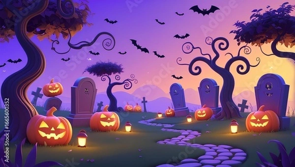 Obraz halloween background with pumpkin and bats