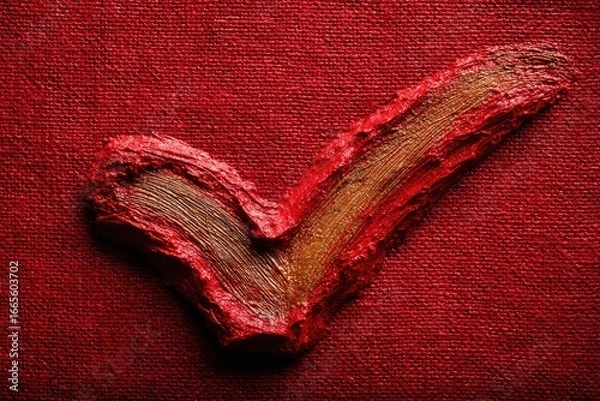 Obraz Impasto checkmark on red textured canvas