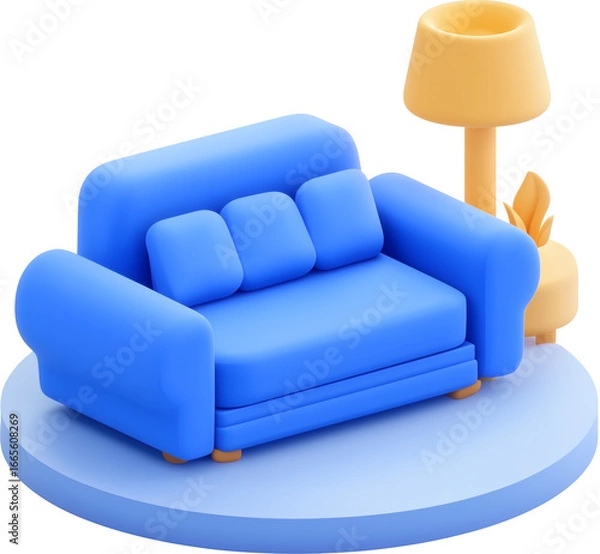 Obraz A 3D cartoon blue sofa