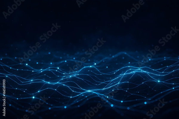 Fototapeta Abstract glowing blue digital network with connected data points