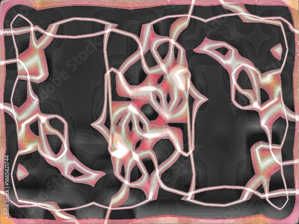 Fototapeta Modern abstract background with dynamic pink and white glowing lines on a textured dark gray surface, creating a sense of energy and flow. Digitally generated image.