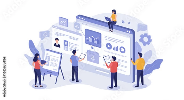 Obraz Team Analyzing Data on Digital Interface Illustration.
