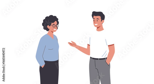 Fototapeta Two People Conversing Smiling in Vector Illustration.