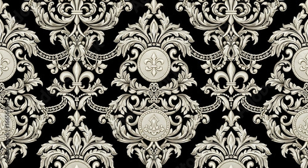 Fototapeta Ornate Baroque Damask Pattern with Fleurdelis Motifs.