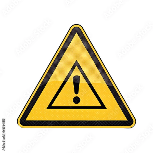 Fototapeta Yellow warning sign with exclamation mark isolated on transparent background