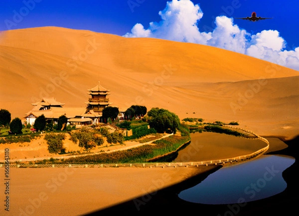 Obraz 鳴沙山の砂漠のオアシス