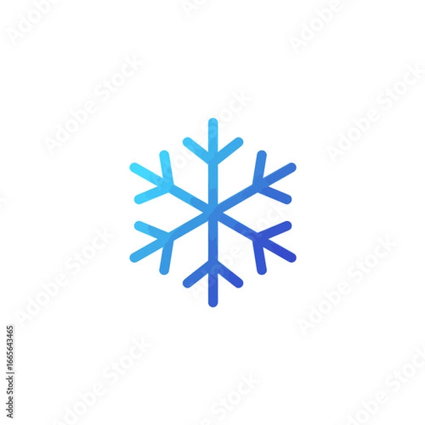 Fototapeta Single isolated blue snowflake with geometric design on a plain background, concept for winter holiday design, christmas decoration and weather forecast elements