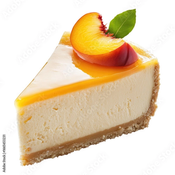 Fototapeta Peach cheesecake isolated on transparent background