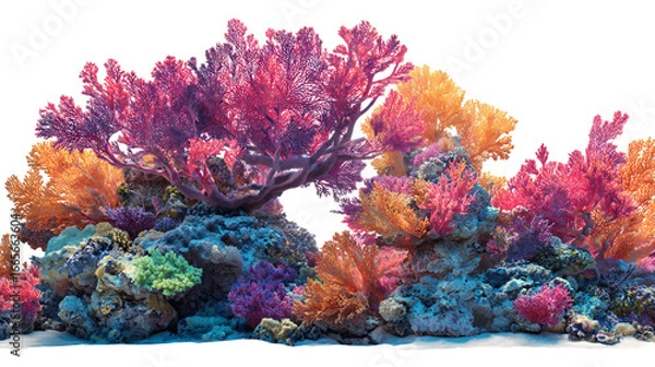 Fototapeta Vibrant Pink Orange And Blue Coral Reef On Transparent Background, PNG