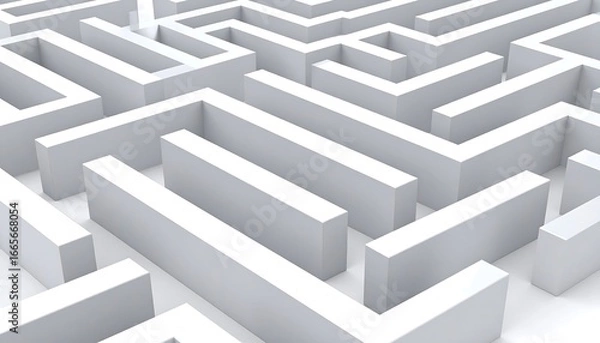 Fototapeta White Maze, Pathfinding, 3D Perspective