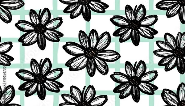 Fototapeta Floral pattern on grid background