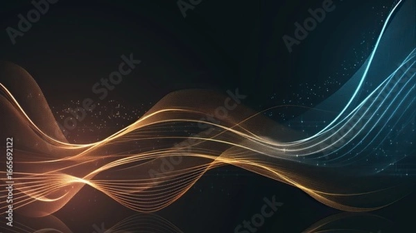 Fototapeta Abstract background with blue and orange glowing waves, digital planets, futuristic design elements, high-resolution vector graphics of technical concepts.
