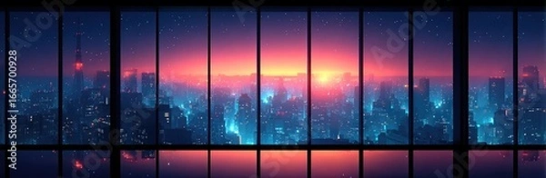 Obraz Cityscape viewed through panoramic window at dawn