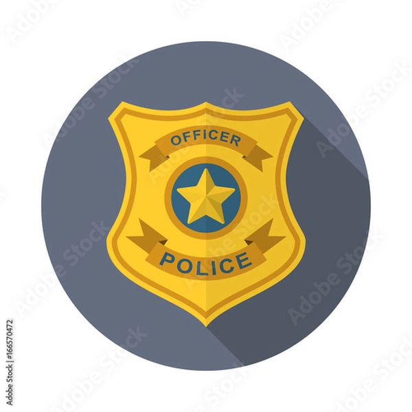 Fototapeta Police badge in flat style with long shadow, isolated web icon