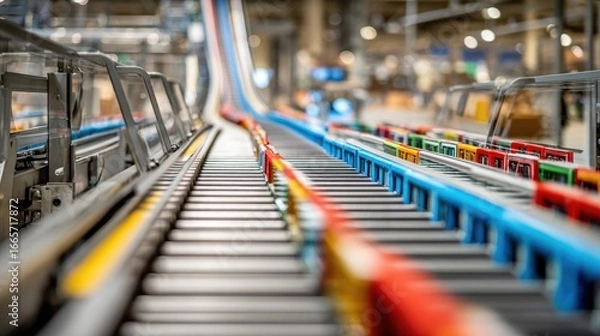 Obraz Beautiful photo of modern conveyor belt in a manufacturing facility.