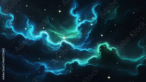 Fototapeta Vast Blue Green Cosmic Nebula with Stars and Galaxies – Hyper-Realistic 8K Space Scene, Majestic Sci-Fi Astronomy Fantasy Artwork.