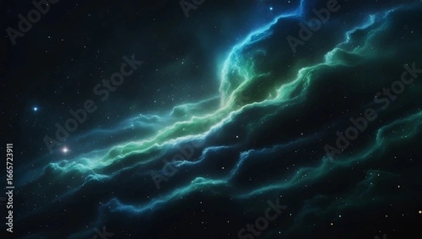 Fototapeta Vast Blue Green Cosmic Nebula with Stars and Galaxies – Hyper-Realistic 8K Space Scene, Majestic Sci-Fi Astronomy Fantasy Artwork.