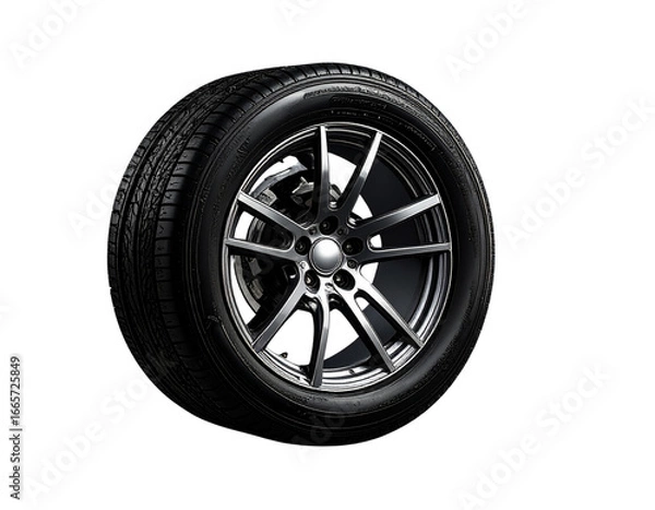 Fototapeta Modern Car Wheel with Alloy Rim Isolated on Transparent Background PNG