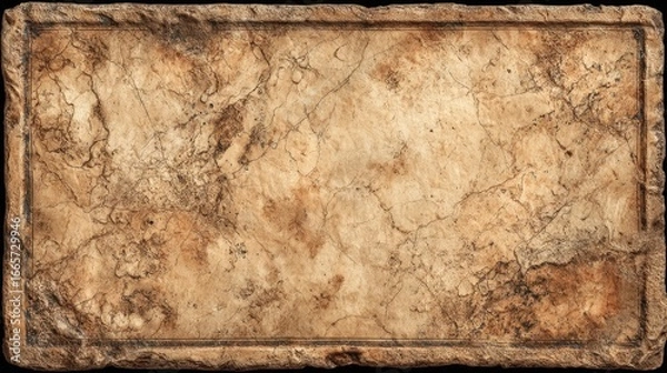 Obraz Rectangular stone slab, aged, mottled brown hues, rough border