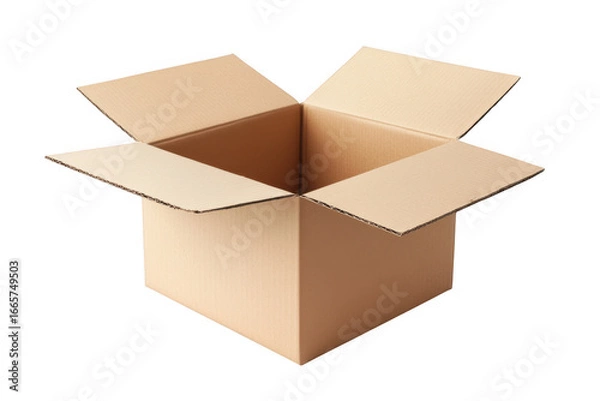 Fototapeta Open cardboard box packaging container empty carton box kraft box shipping box delivery box package isolated on transparent background