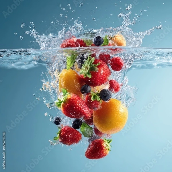 Obraz delicious fruit falling into clean water splash