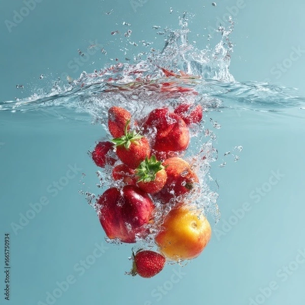 Obraz delicious fruit falling into clean water splash