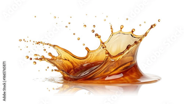 Obraz Dynamic amber liquid splash crown shape isolated on transparent background