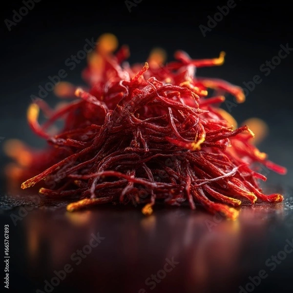 Fototapeta Close-Up Image of Bright Red Saffron Spice on Black Background