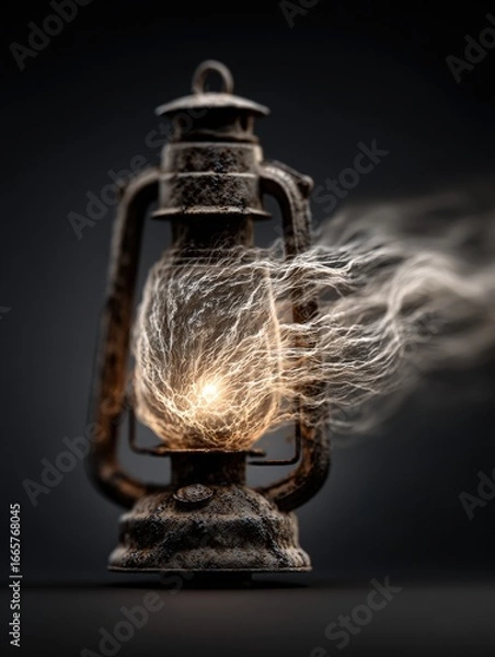 Fototapeta Vintage Lantern with Glowing Light and Ethereal Energy Flowing Out