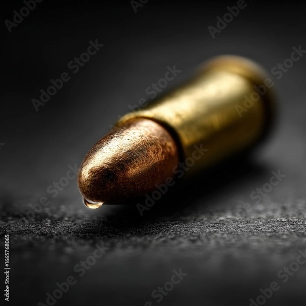 Fototapeta Close-up of a Bullet with Soft Focus on Metallic Surface