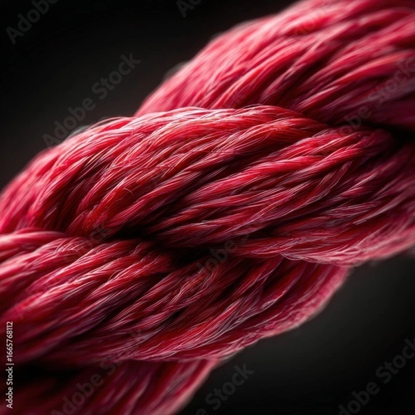 Fototapeta Close-Up of Bright Red Twisted Rope with Detailed Texture and Patterns